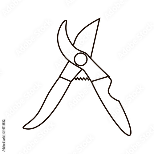 Linear vector illustration of secateurs; A simple image of a tool for trimming bushes and branches; garden accessories for plant care.
