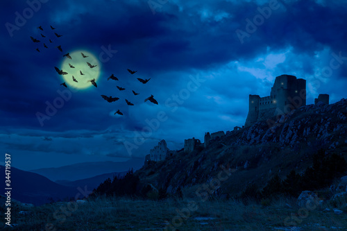 mystic castle view on moonlight