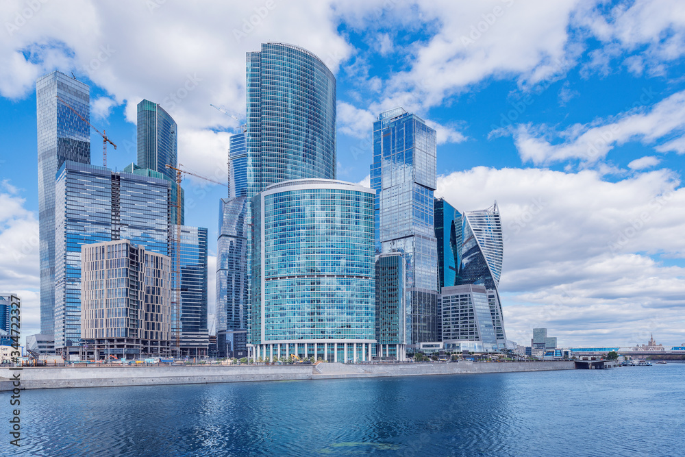 City business center by Moscow river at day time.