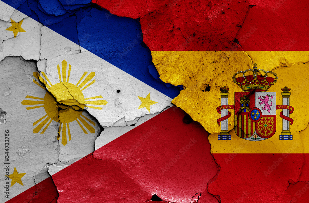 flags of Philippines and Spain painted on cracked wall Stock Photo ...