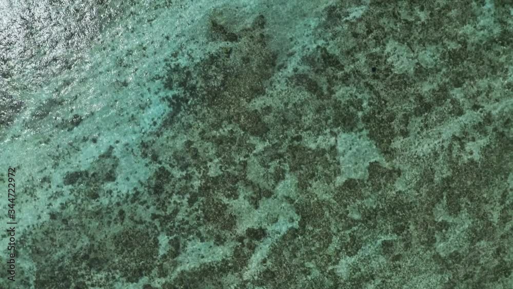 Aerial view of crystal clear turquoise water, La Digue, Seychelles