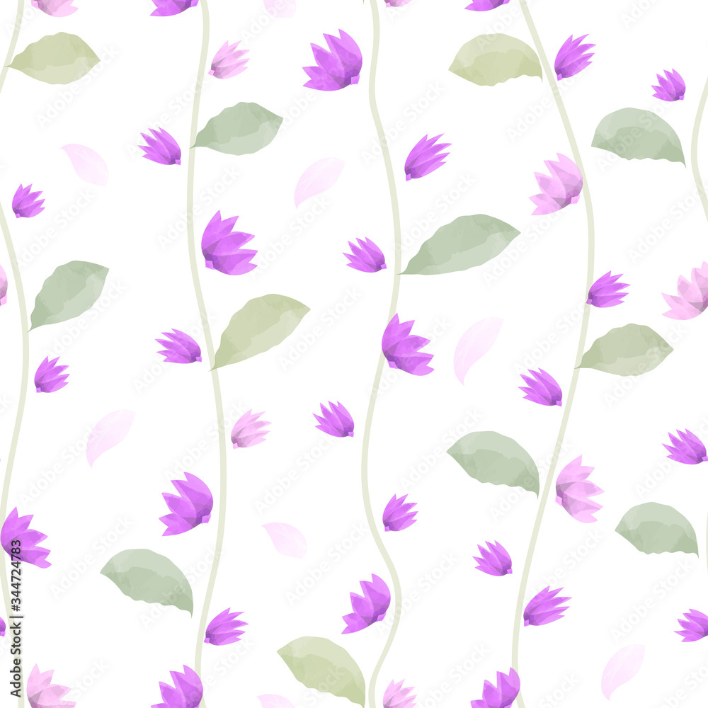 Floral pattern of prple roses with watercolor style
