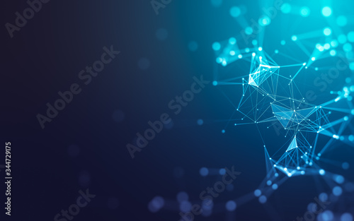 Abstract background. Molecules technology with polygonal shapes, connecting dots and lines. Connection structure. Big data visualization. photo