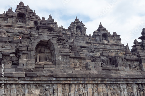 Wall and relief panels of  Borobudur temple  Java island Indonesia