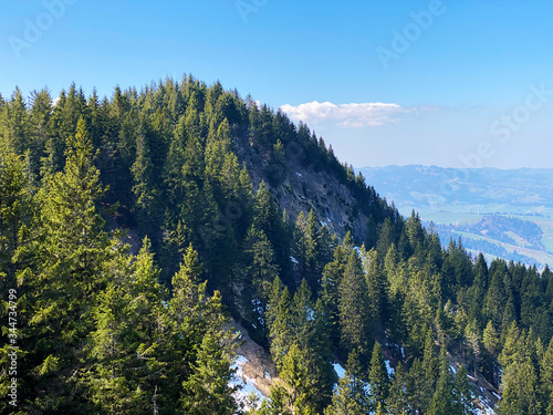 Alpine mountain hill Hüenerhubel (Hueenerhubel oder Huenerhubel) over the Eigental valley, Eigenthal - Canton of Lucerne, Switzerland (Kanton Luzern, Schweiz) photo