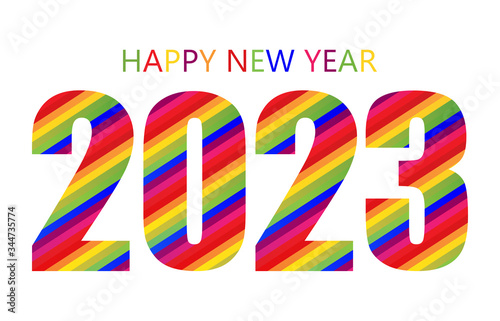 Rainbow Happy New Year 2023 Design Template. Modern Design for Calendar, Invitations, Card or Prints