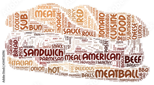 Meatball Sandwich Word Cloud Art Poster Illustration