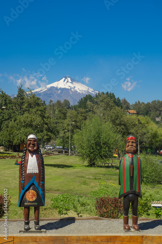 PUCON, CHILE - SEPTEMBER, 23, 2018: Pucon town in central Chile on a blue skies sunny day photo