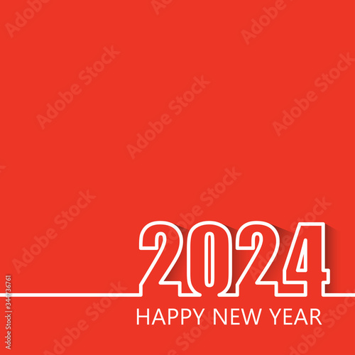 Happy New Year 2024 Modern Line Design Template Isolated on Red Background.