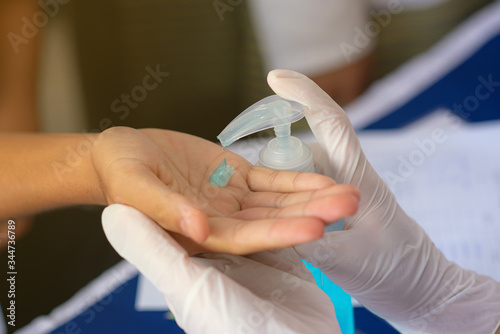 Hand sanitizer prevent virus and plague infection, prevent covid-19 virus. Coronavirus prevention sanitizer gel for hand hygiene corona virus covid-19 protection.