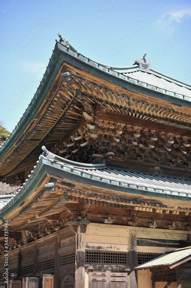 春の鎌倉　晴れた日の建長寺の仏殿（国重要文化財）の風景