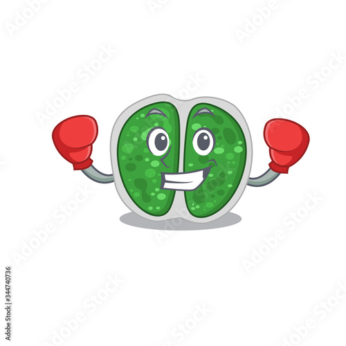 A sporty boxing athlete mascot design of chroococcales bacteria with red boxing gloves