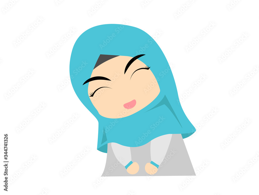 muslim girl with smile happy , cartoon
