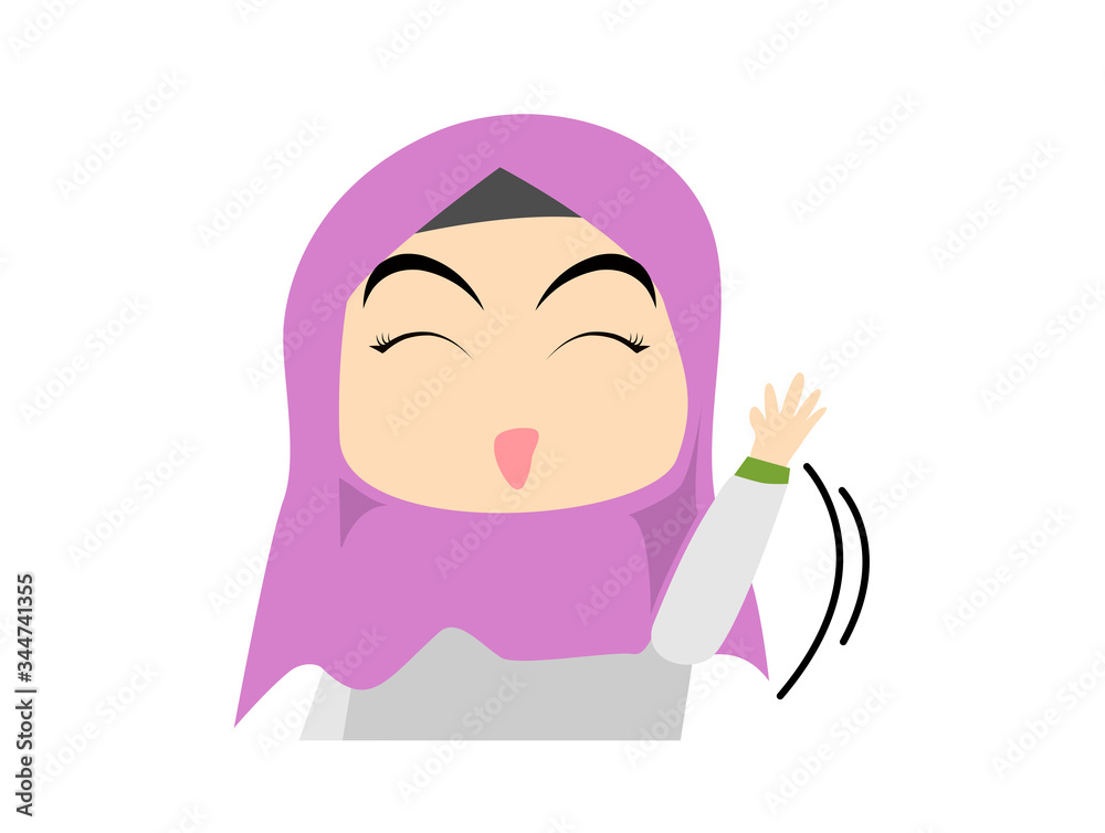 muslim girl Waving hand , cartoon muslim girl Waving hand , cartoon