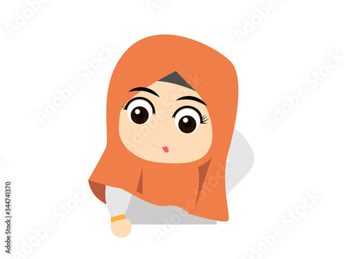 muslim girl Cute smiling , cartoon
