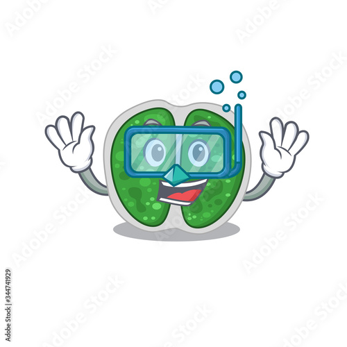 Chroococcales bacteria mascot design concept wearing diving glasses
