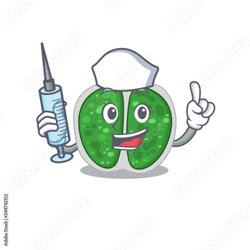A nice nurse of chroococcales bacteria mascot design concept with a syringe
