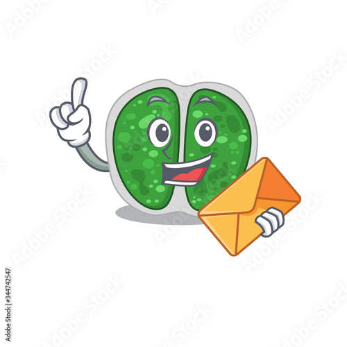 Happy chroococcales bacteria mascot design concept with brown envelope