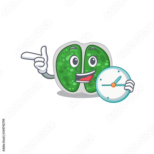 Chroococcales bacteria mascot design concept smiling with clock