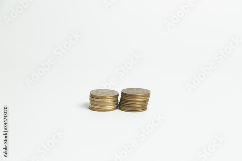 Wallpaper Mural Two small stacks of coins on white background - Coins of Guatemala Torontodigital.ca