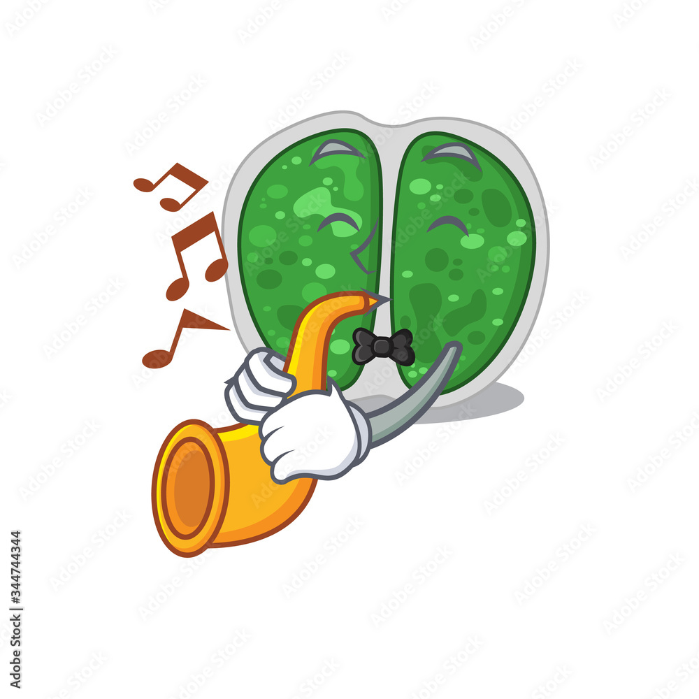 Talented musician of chroococcales bacteria cartoon design playing a trumpet