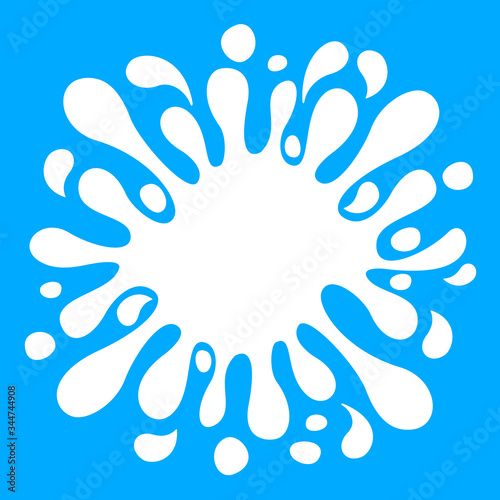 milk drop splash blob isolated on blue background, splash of milk blob white for element banner, milk drop splatter simple for banner copy space, liquid splashing milk symbol for graphic ad design