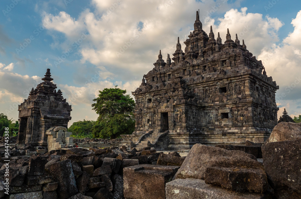 Fototapeta premium Plaosan temple ancient ruins architecture in Java island, Indonesia