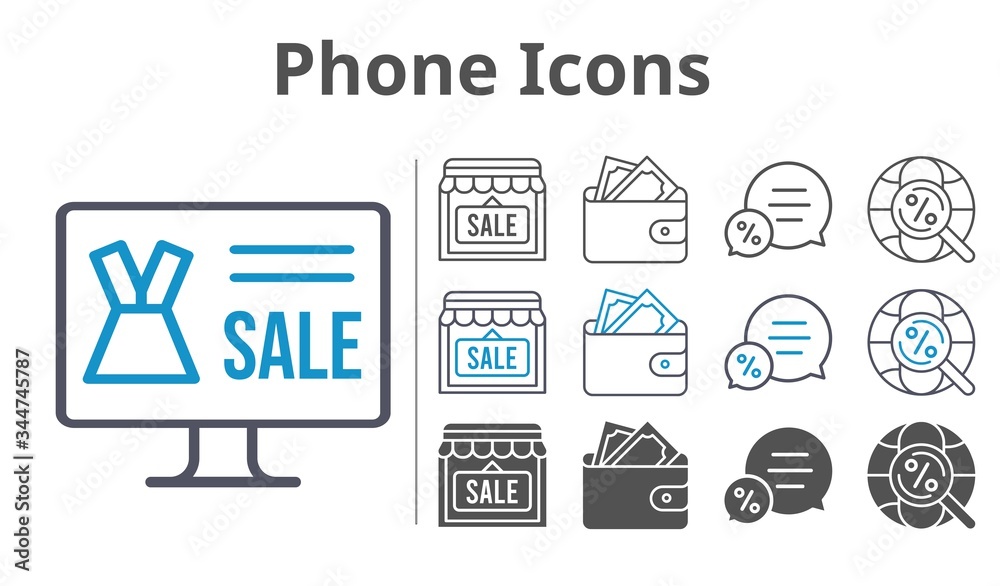 phone icons icon set included online shop, shop, wallet, chat, internet icons phone icons icon set included online shop, shop, wallet, chat, internet icons