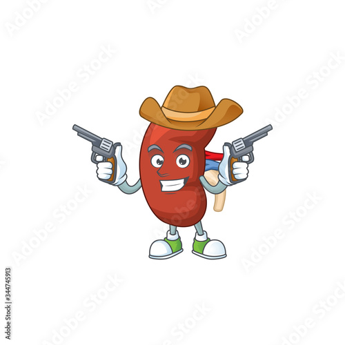 A cowboy cartoon character of leaf human kidney holding guns
