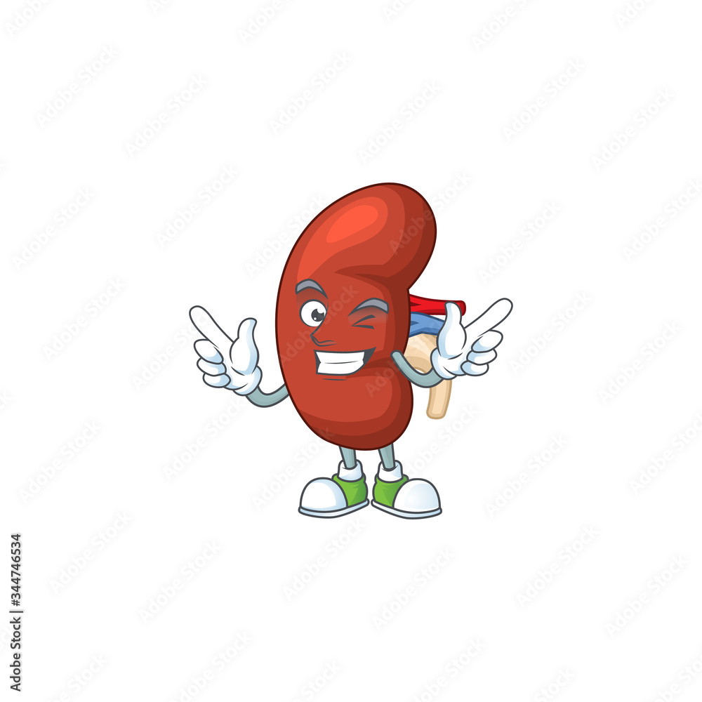 Cartoon character design concept of leaf human kidney cartoon design style with wink eye