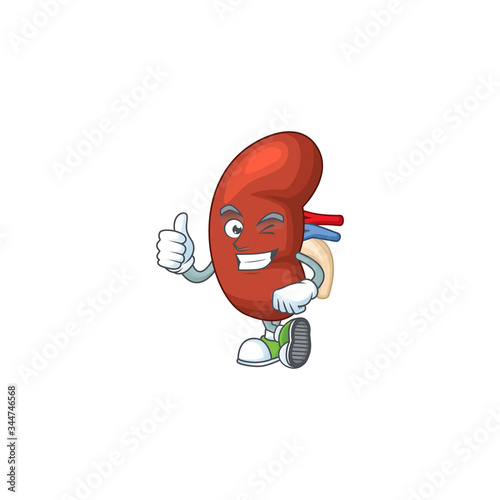 Mascot design style of leaf human kidney showing Thumbs up finger