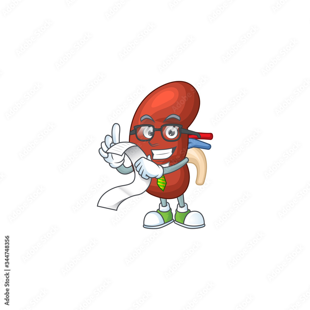 Mascot cartoon concept of leaf human kidney with menu list