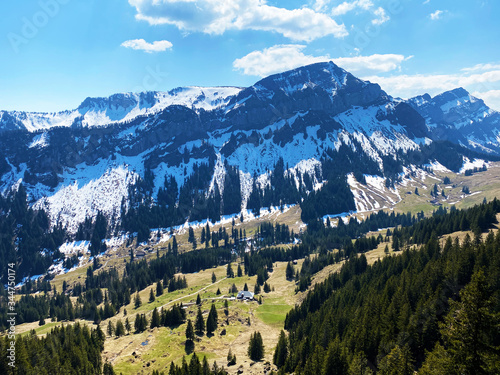 View of the Alpine peak Gnepfstein Mittaggüpfi (Mittagguepfi oder Mittaggupfi) from the Eigental Valley, Eigenthal - Canton of Lucerne, Switzerland (Kanton Luzern, Schweiz) photo