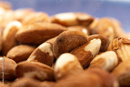 Close up of salted almonds in a bag