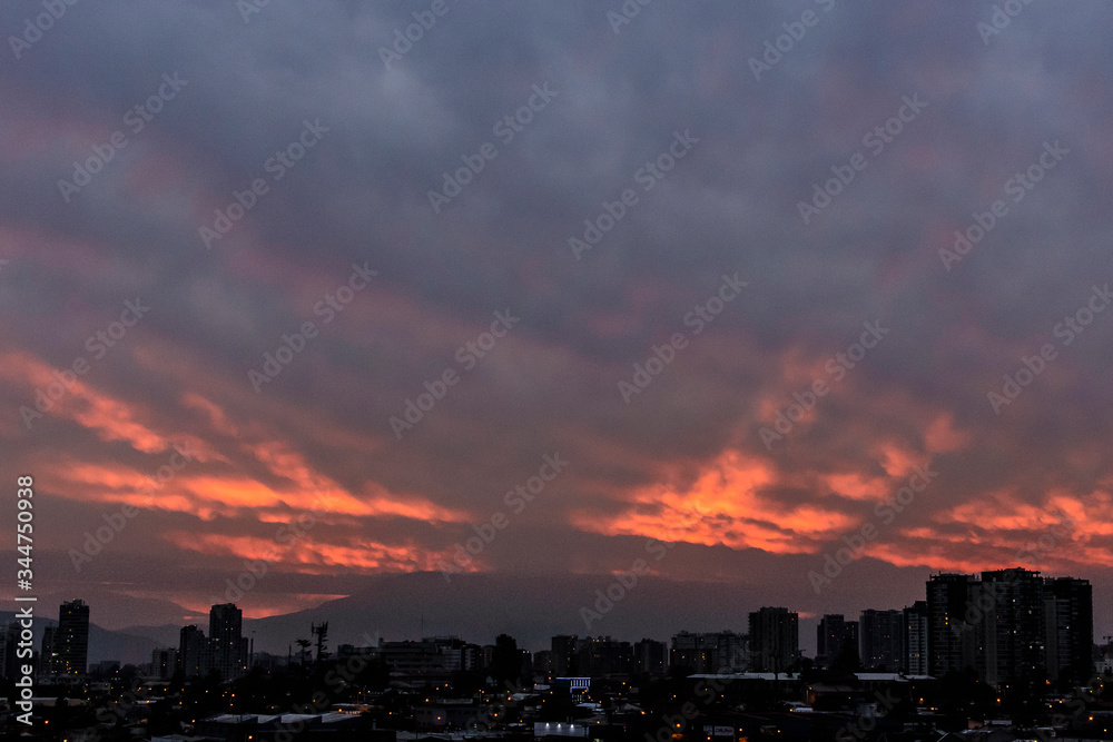 Sunset city at Santiago de Chile