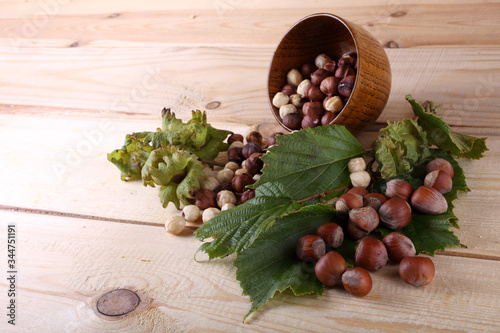 Hazelnuts on table