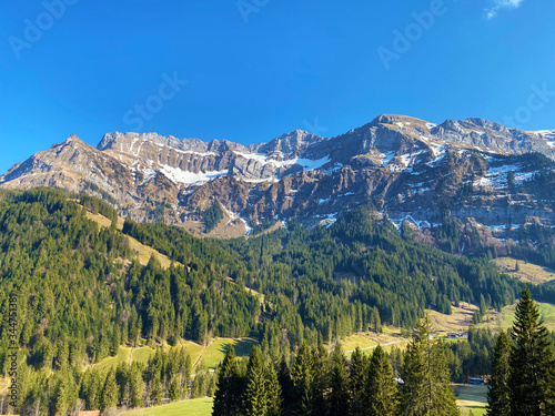 Alpine peaks Klimsenhorn, Esel, Tomlishorn and Widderfeld in the Mountain massif Pilatus or Mount Pilatus, Eigenthal - Canton of Lucerne, Switzerland (Kanton Luzern, Schweiz) photo