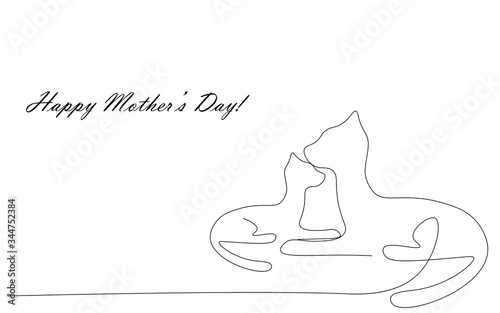 Happy mothers day card with cat and kitten, vector illustration