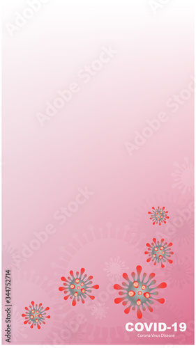 Illustration of coronavirus COVID-19 2019-nCoV outbreak and influenza in light pink vertical background. Pandemic medical health risk, immunology, virology, epidemiology concept. Vector. 