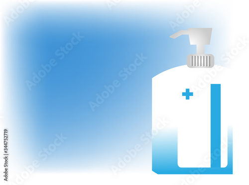 Illustration reagent cleaning and sterilizing agent pump bottle of on blue background with space for write wording, for making PR media of preventing COVID-19 pandemic that affect health and economic