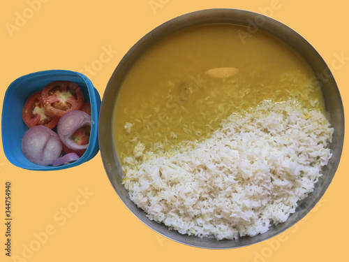 INDIAN PULSES AND RICE WITH SALAD. A HEALTHY AND BALANCED DIET