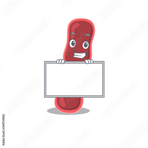Smiling bacillus bacteria cartoon design style has a board