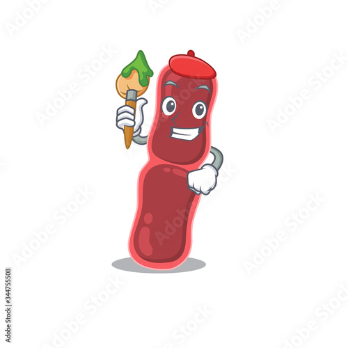 A creative bacillus bacteria artist mascot design style paint with a brush