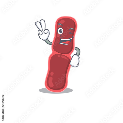Happy bacillus bacteria cartoon design concept with two fingers