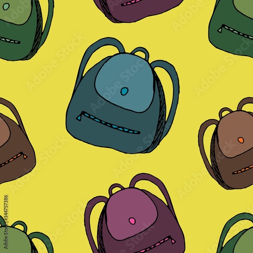 vector seamless pattern, school bags on a yellow background