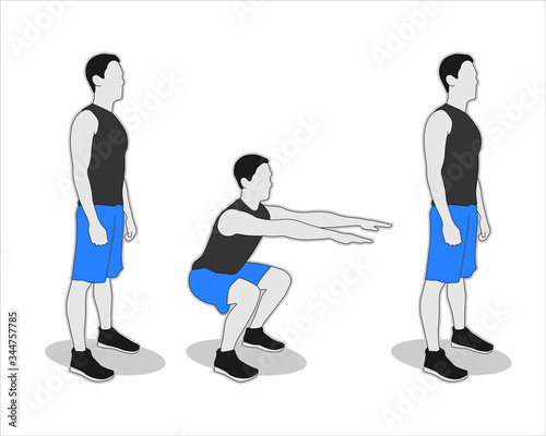 Squat exercise silhouette icon vector set