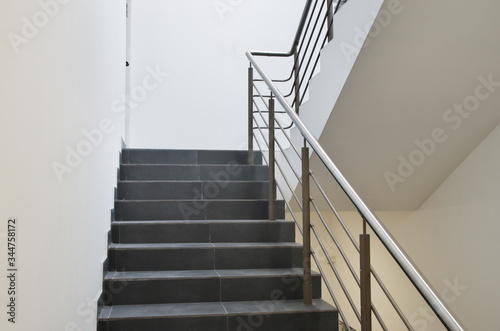 Stairs and white walls.