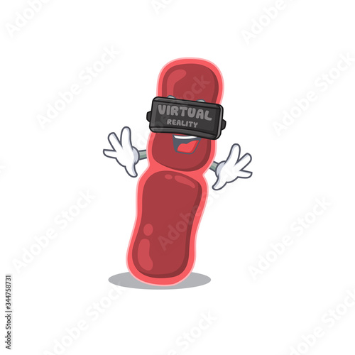 Cartoon design style of bacillus bacteria with modern Virtual Reality headset