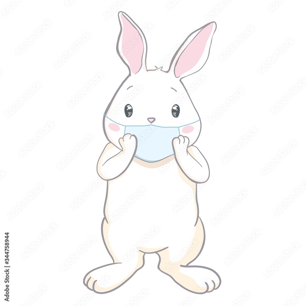 Easter bunny with protective mask vector. Funny easter bunny with coronavirus mask icon. Easter bunny wearing medical mask on face to prevent flu vector. Funny coronavirus easter 2020 greeting card Easter bunny with protective mask vector. Funny easter bunny with coronavirus mask icon. Easter bunny wearing medical mask on face to prevent flu vector. Funny coronavirus easter 2020 greeting card