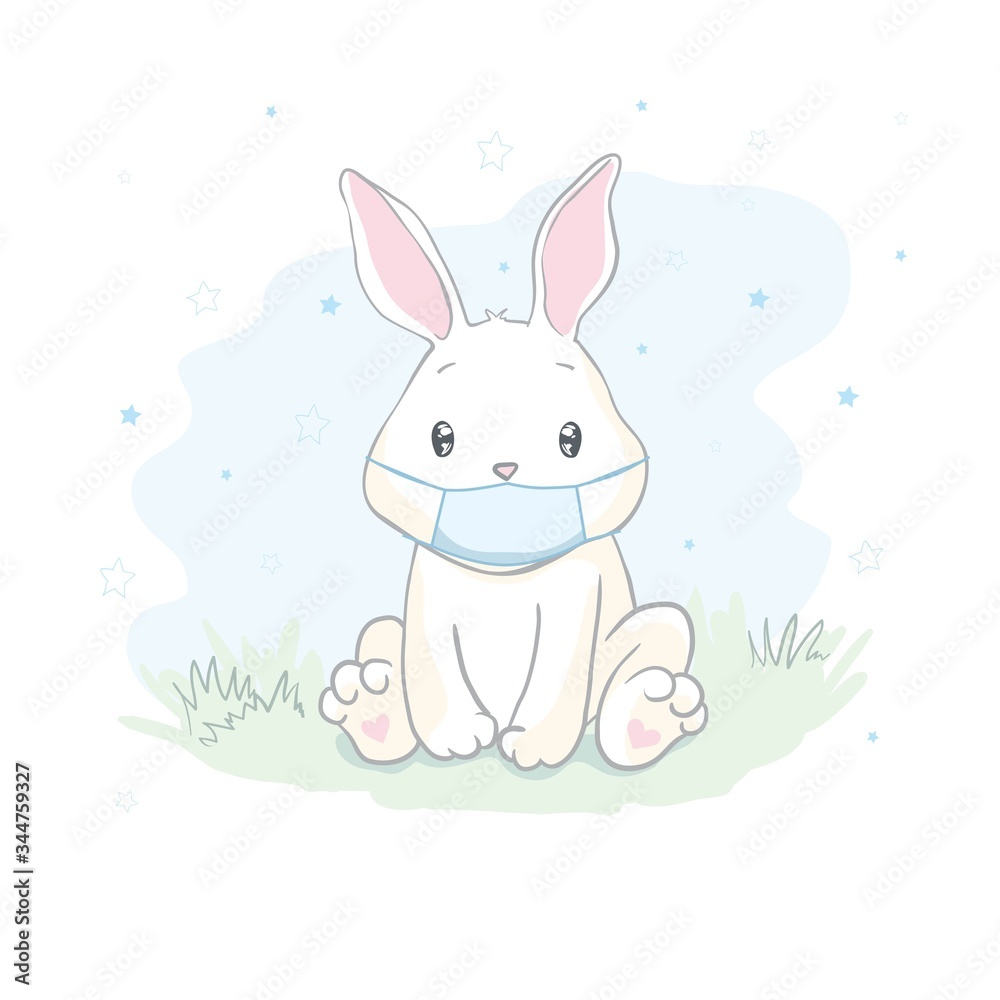 Easter bunny with protective mask vector. Funny easter bunny with coronavirus mask icon. Easter bunny wearing medical mask on face to prevent flu vector. Funny coronavirus easter 2020 greeting card Easter bunny with protective mask vector. Funny easter bunny with coronavirus mask icon. Easter bunny wearing medical mask on face to prevent flu vector. Funny coronavirus easter 2020 greeting card